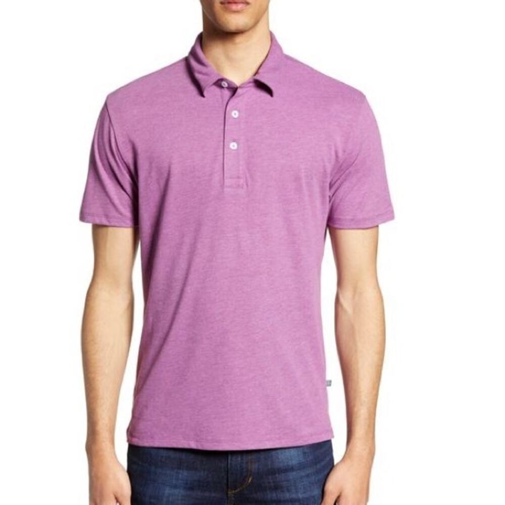 Bonobos Slim Fit Double Button Collared Short Sleeve Polo Shirt Purple Large